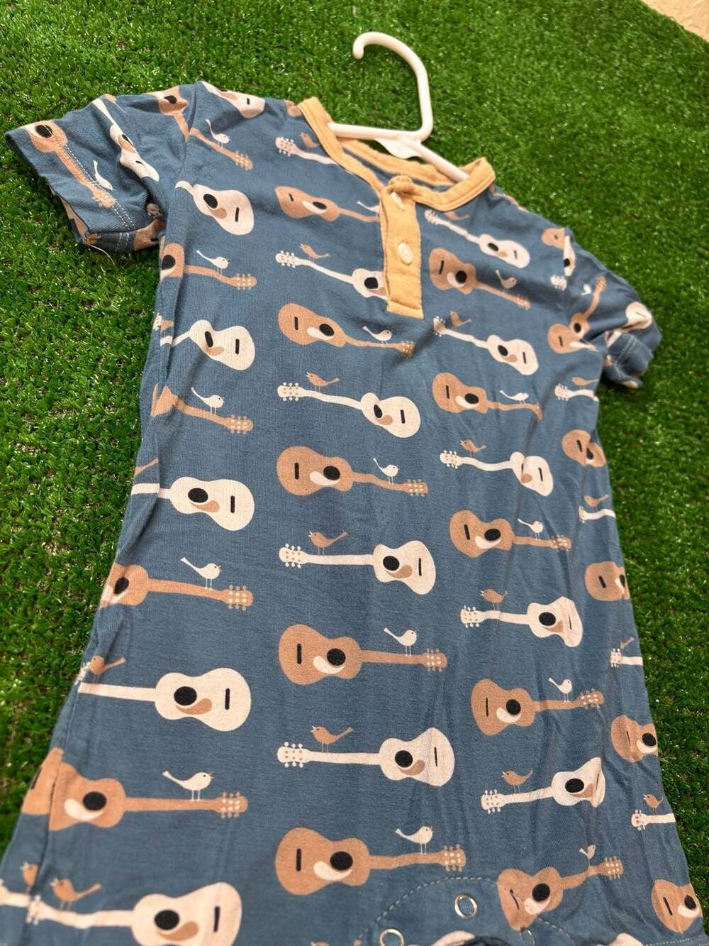 KicKee Pants Guitars & Birds Henley Romper Size 3-6 Months